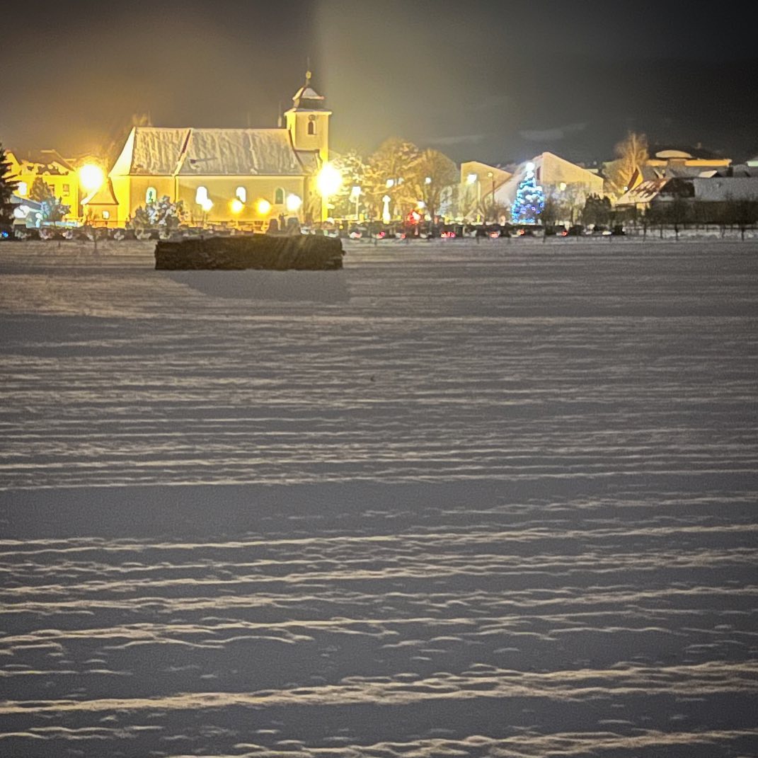 a #church in lost in #snow #nightphotography #landscapephotography #iphone13pro #lamdscape #czechrepublic #moravia