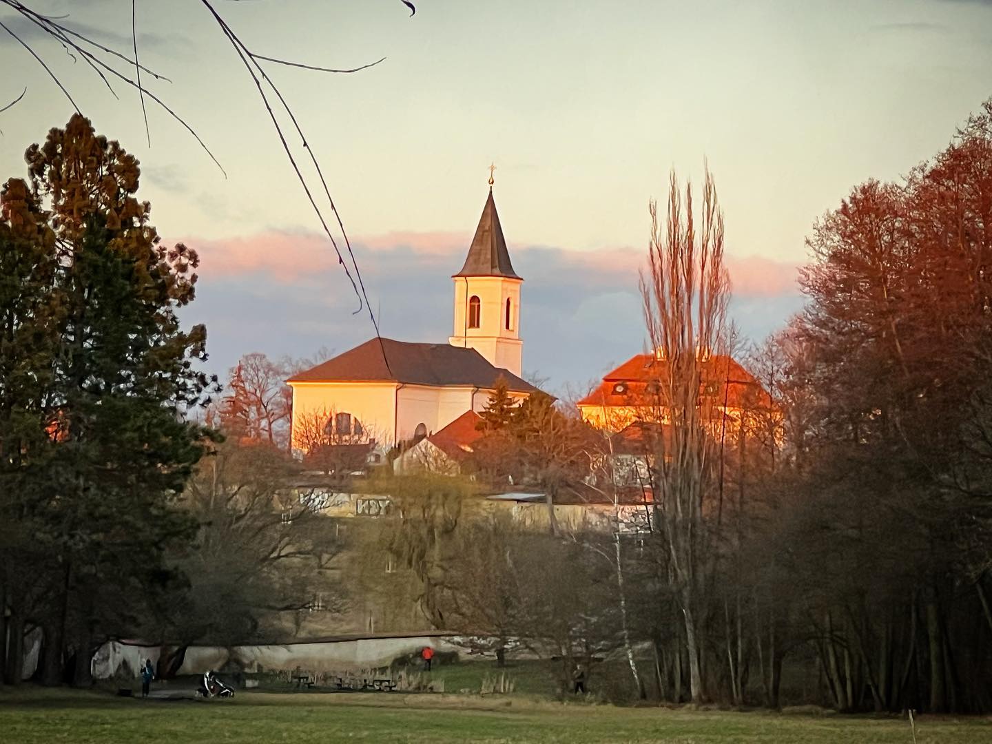 amazing #light over a #church in the outskirts of #Prague just #now #liboc #running #sunset #shotoniphone #nofilter #czechrepublic #travel